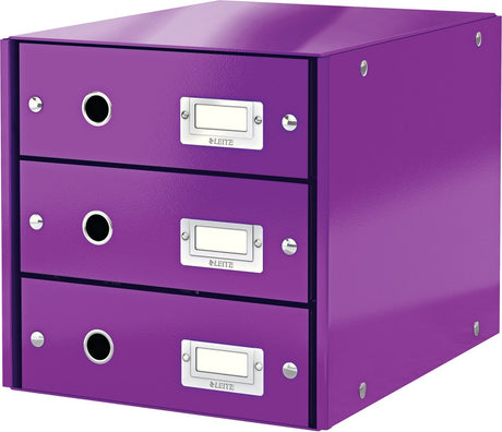 Leitz wow click store kommode med 3 skuffer - 81 % genbrugspap - til A4-formater - pladsbesparende opbevaring - lilla