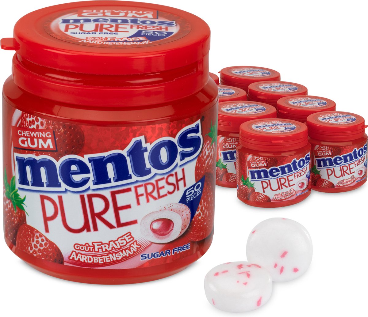 Mentos tyggegummi ren frisk jordbær - tyggegummi - sukkerfri - 8x50 stk.