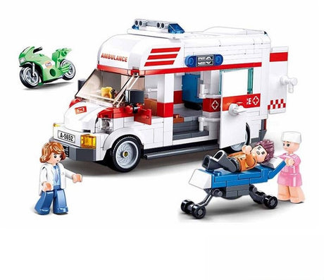 Sluban byambulanceambulance byggelegetøj til børn fra 6 år - byggelegetøjsbyggekasse med 328 byggeklodser - m38-b1065