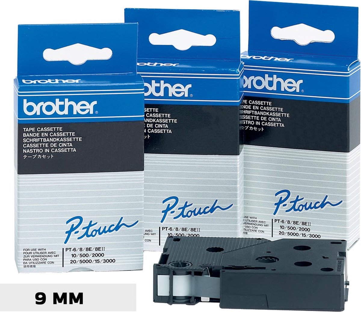 Brother p-touch tc-395 hvid på sort 9mm
