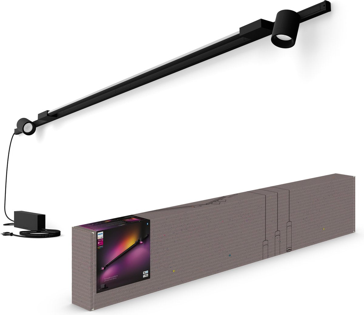 Philips hue perifo railverlichting muur - 2-spots - 1 gradient light tube - zwart - basisset