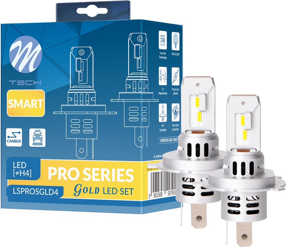 M-tech h4 LED - canbus - gul - sæt af 2 - gul LED-belysning