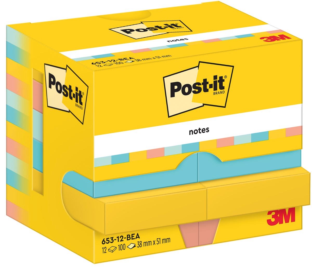 Post-it sedler ved stranden | 100 ark | fod 38 x 51 mm | pakke med 12 blokke