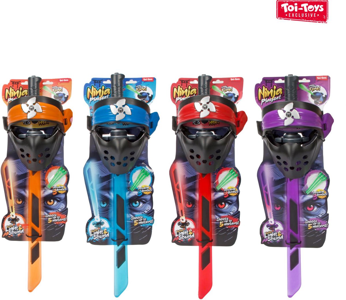 Toi-legetøj ninja lyssværd og maske legetøj med lys og lyd 4 assorteret.