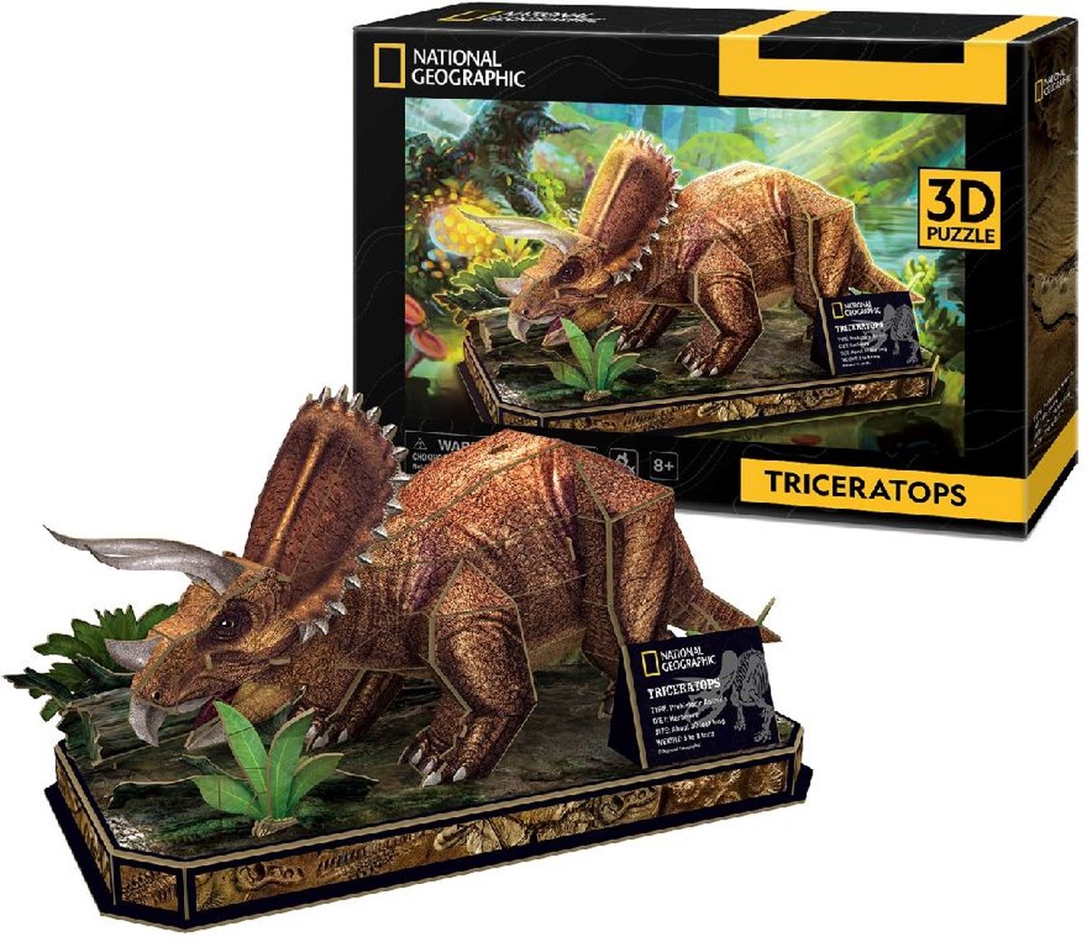 Kubisk sjovt 3D-puslespil triceratops – byggesæt i træ