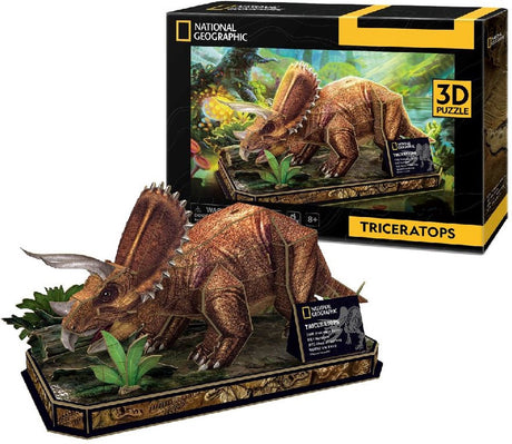 Kubisk sjovt 3D-puslespil triceratops – byggesæt i træ