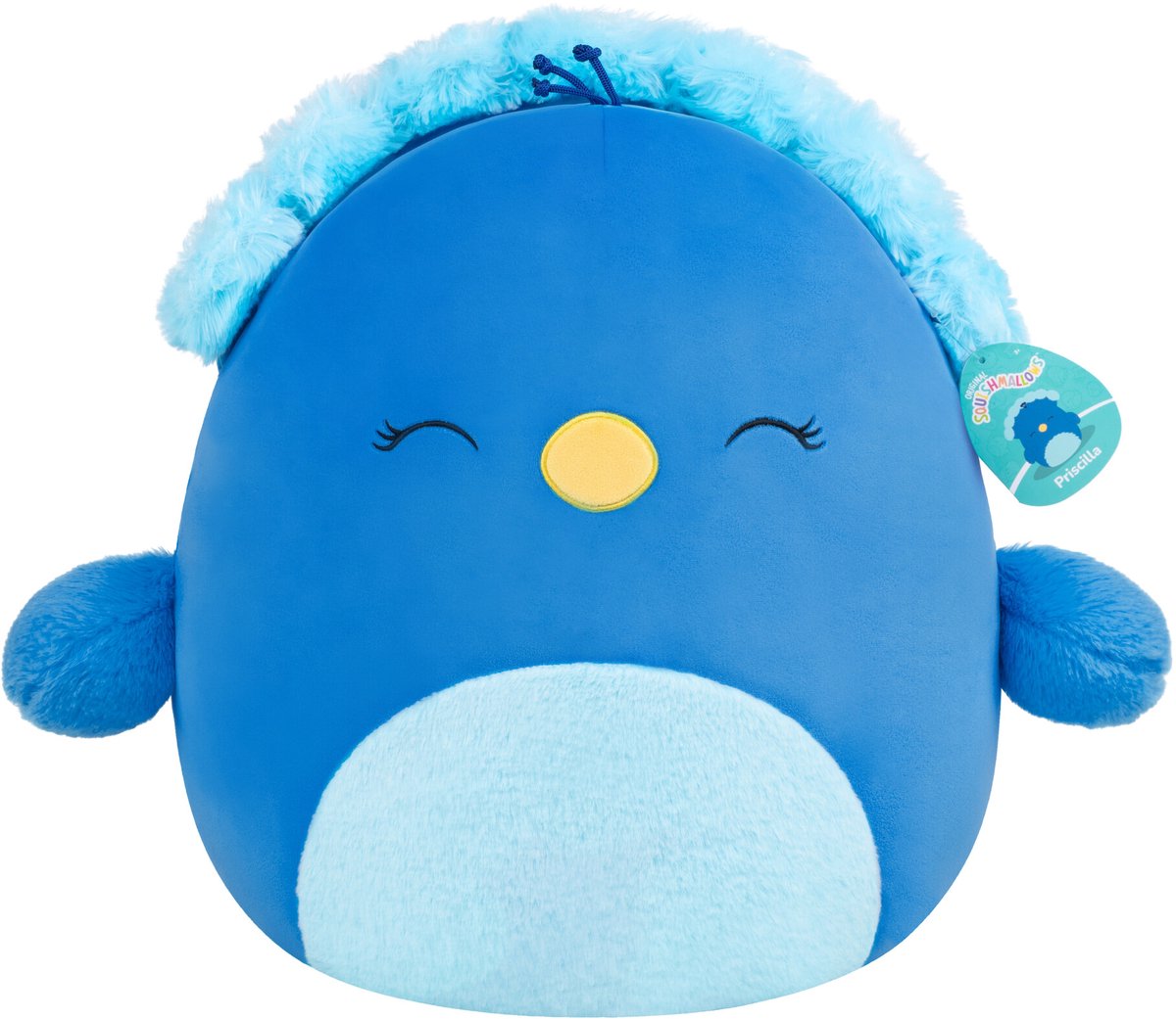 Squishmallows - stor plys 40 cm priscilla - blå påfugl med lukkede øjne og fuzzy mave