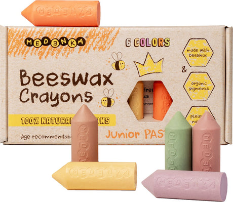 Medenka ® bivoksblyanter junior pastel - miljøvenlige og sikre tegneblyanter til børn - lavet af ren bivoks - blødt greb til små hænder - pastelfarver - bæredygtig naturlig sammensætning