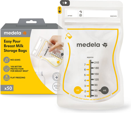 Medela opbevaringsposer til modermælk – 50 styk – lækagesikre – med dobbelt lukning og tud – BPA-fri og genanvendelig