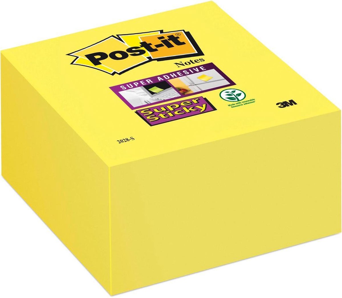 Post-it ® super sticky notes, terning, neon gul, 76 mm x 76 mm
