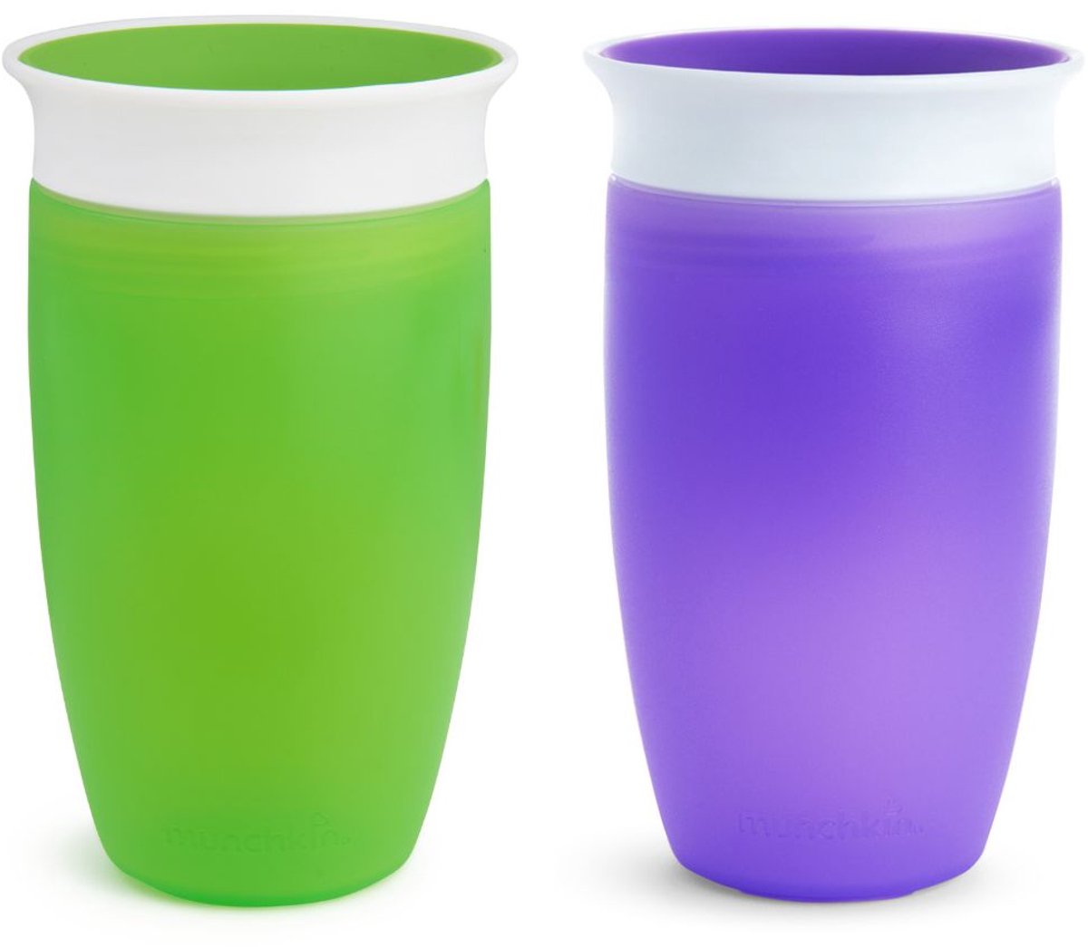 Munchkin 2pk miracle anti-lek 360° drinkbeker - sippy cup - oefenbeker voor baby en kind - 2 stuks - 296ml - paars groen