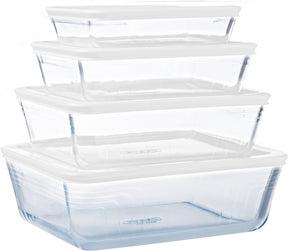 Pyrex cook fryse ovnfad med låg - sæt med 4 stk - glas -