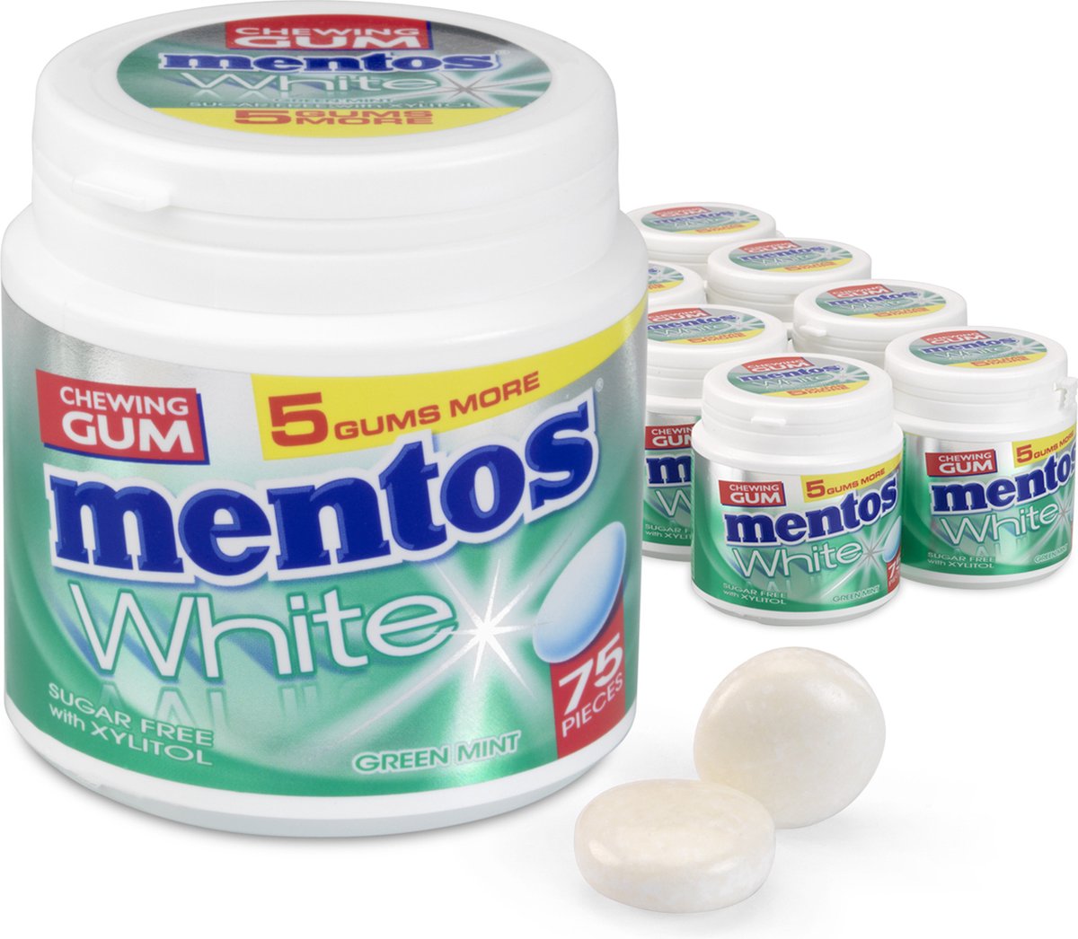 Mentos tyggegummi hvid grøn mynte - tyggegummi - sukkerfri - 8x75 stk