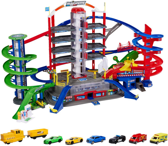 Majorette super city garage med 6 køretøjer