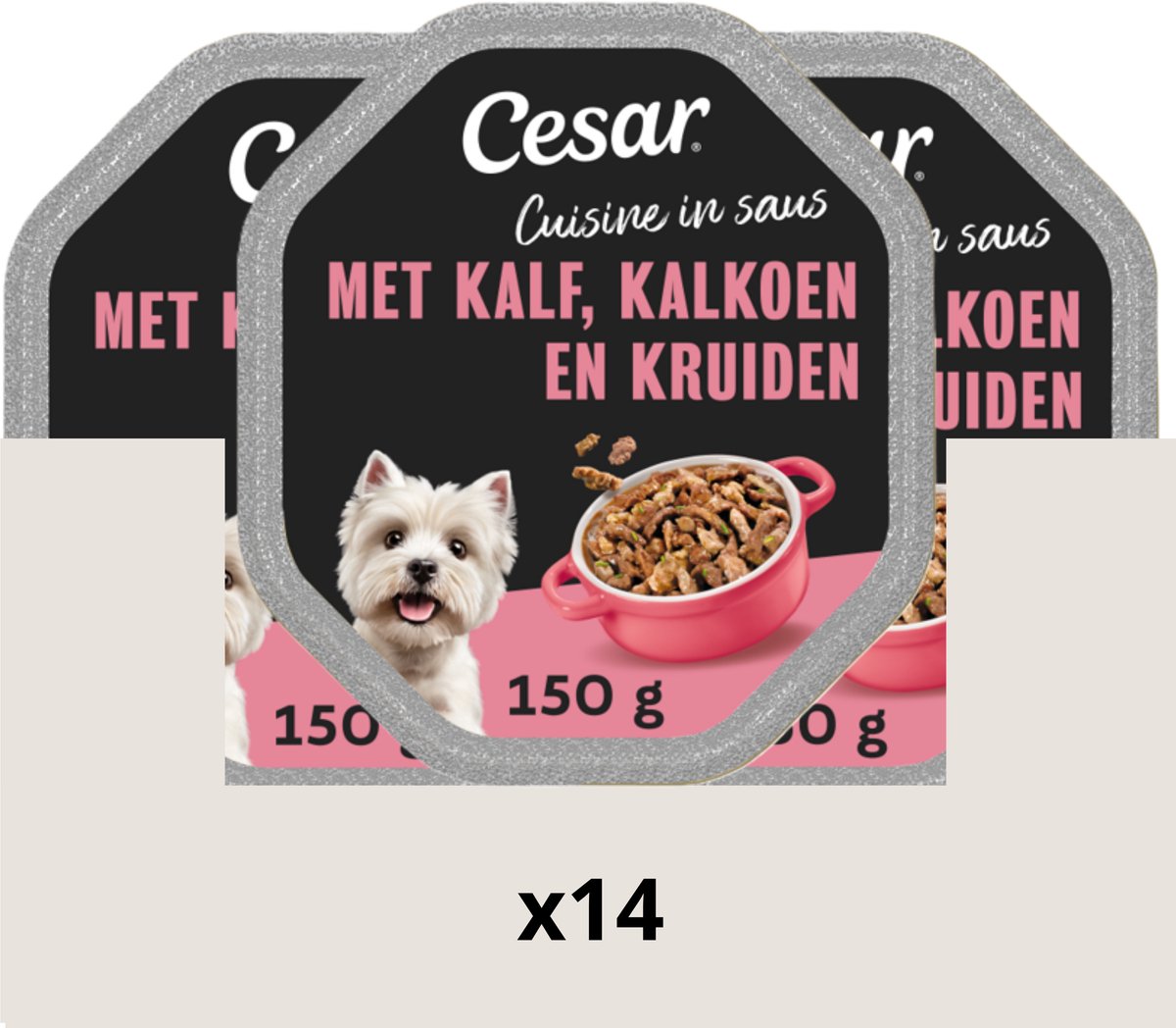 Cesar hundefoder - køkken - kalvekalkun i sauce - baljer 14x150g