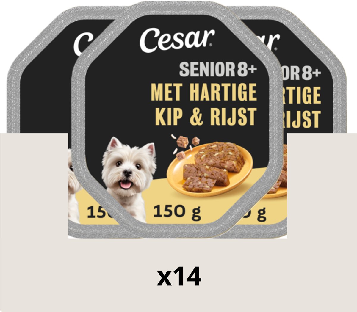 Cesar hundefoder - senior 10+ - kylling og ris i gelé - 14x150g