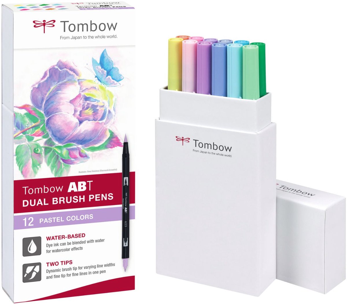 Tombow • penselpen abt dual brush pen sæt pastelfarver 12stk