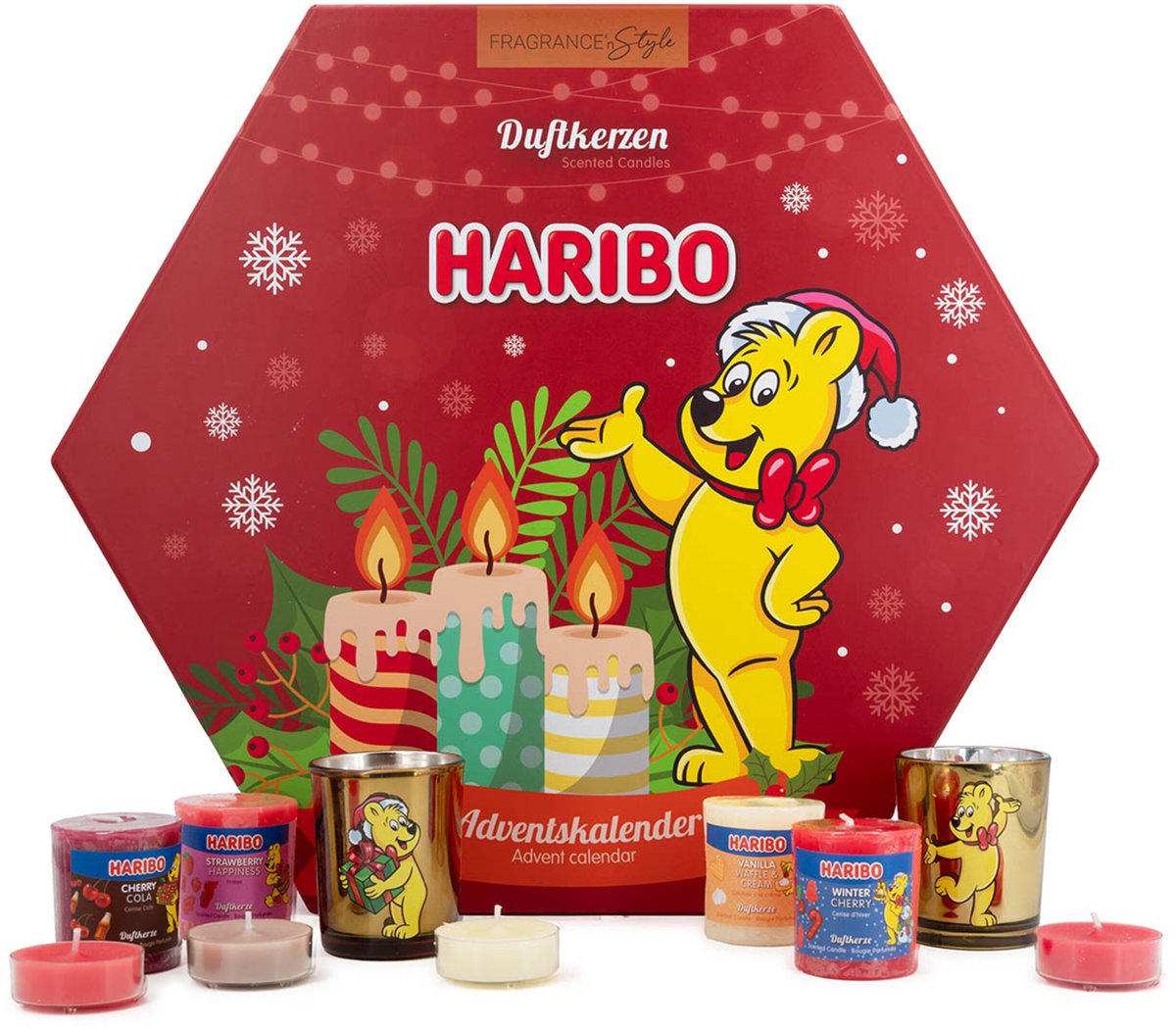 Haribo adventskalender - 24 dele - duftlys - flerfarvet