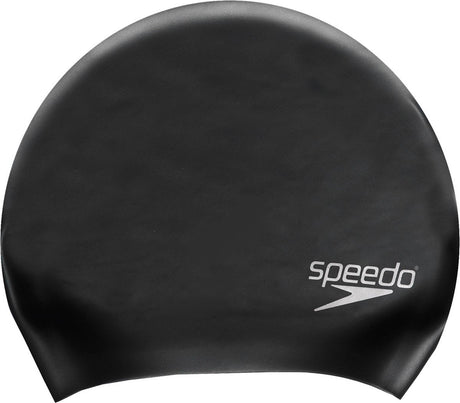 Speedo langhåret badehætte unisex - badehætte til kvinder og mænd - ekstra plads til langt hår - trækker ikke i håret - latexfri silikone - letvægts - fleksibel pasform - sort - one size