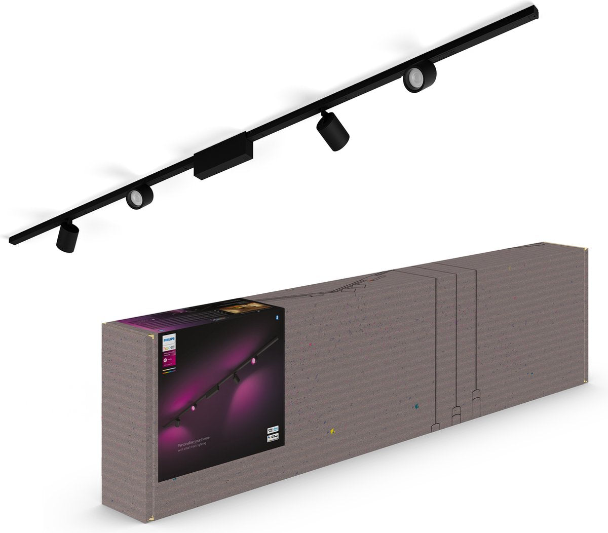 Philips hue perifo railverlichting plafond - wit en gekleurd licht - 4-spots - zwart - basisset