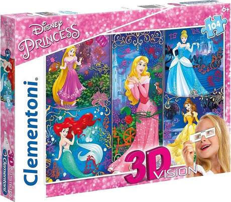 Clementoni puslespil 3D vision Disney prinsesse 104 brikker