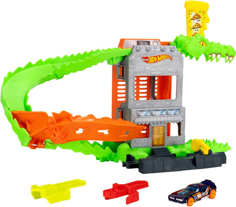 Hot Wheels City Crocodile Pizza Attack - legesæt og legetøjsbil - velegnet til quick-click-banesystemet