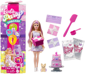 Barbie unboxing fest dyr fødselsdag - dukke med lilla highlights