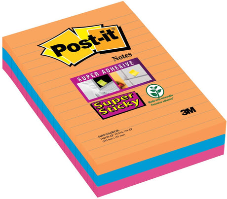 Post-it super sticky notes 101x152 mm orange blå magenta