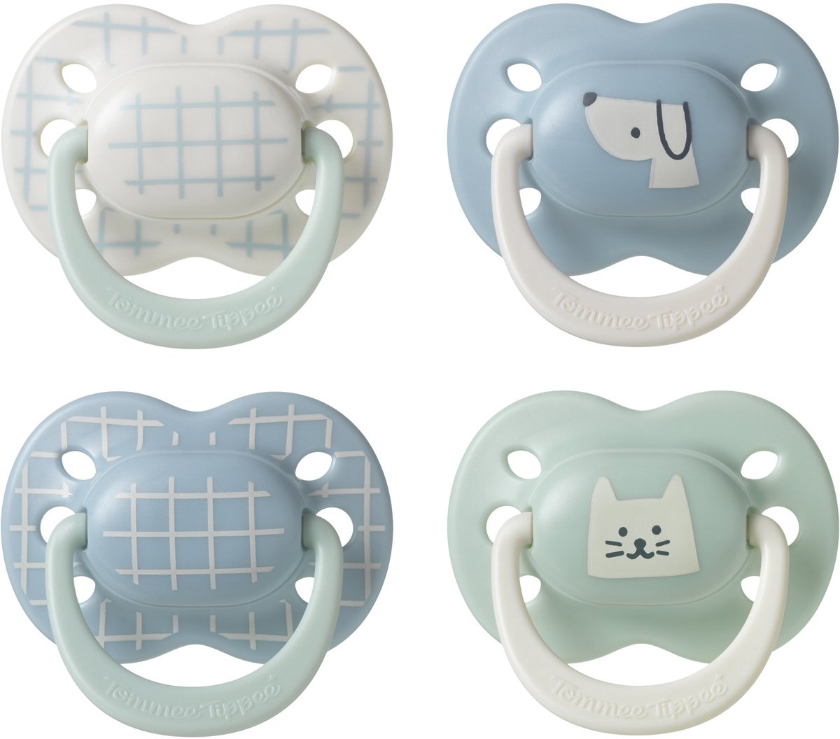 Tommee tippee ultimate fit sut - 0-6 måneder - 4 stykker - ortodontisk symmetrisk sut til babyer - 100 % BPA-fri silikone - blå deco