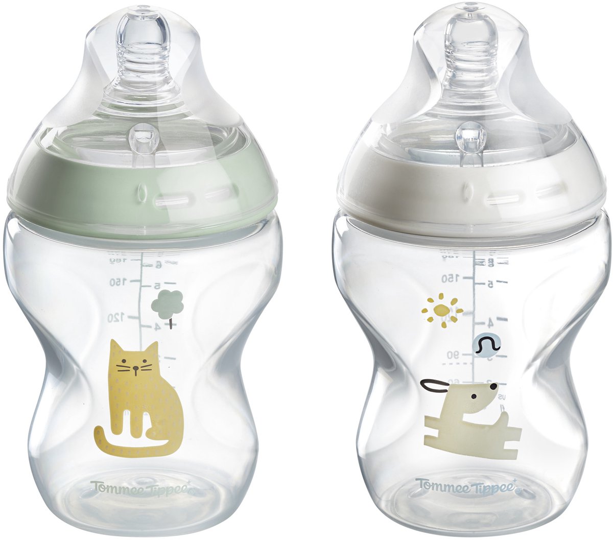 Tommee tippee naturlig start sutteflasker - sæt med 2 x 260 ml sutteflasker - lav tilførselshastighed 3m+ - dekoreret