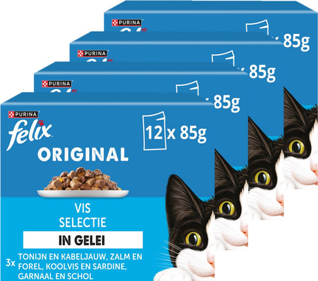 Felix original i gelé - våd kattefoder - fiskeudvalg - 48 x 85 g