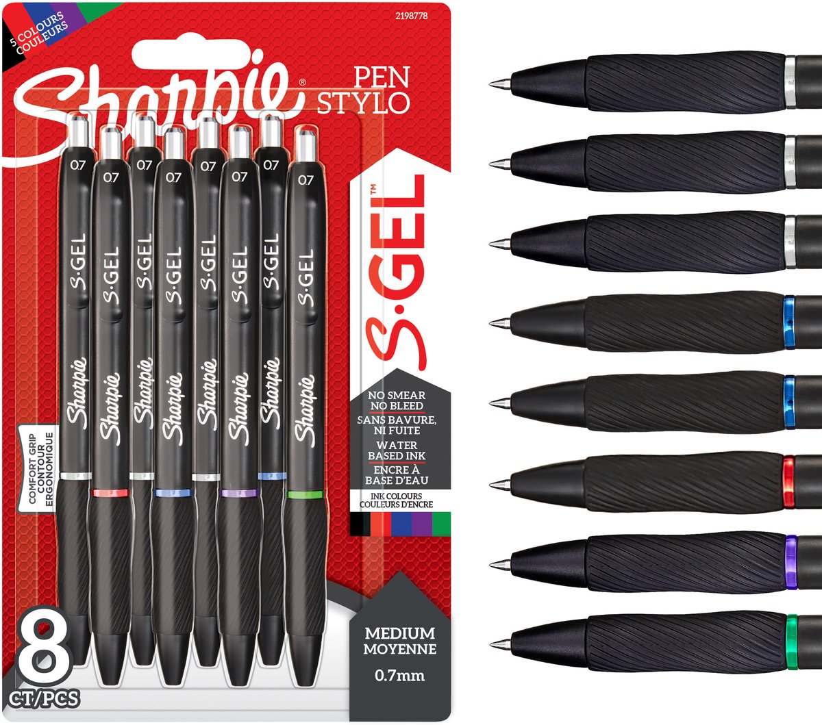 Sharpies gel | gel penne | mellempunkt (0,7 mm) | forskellige farver | 8 stk