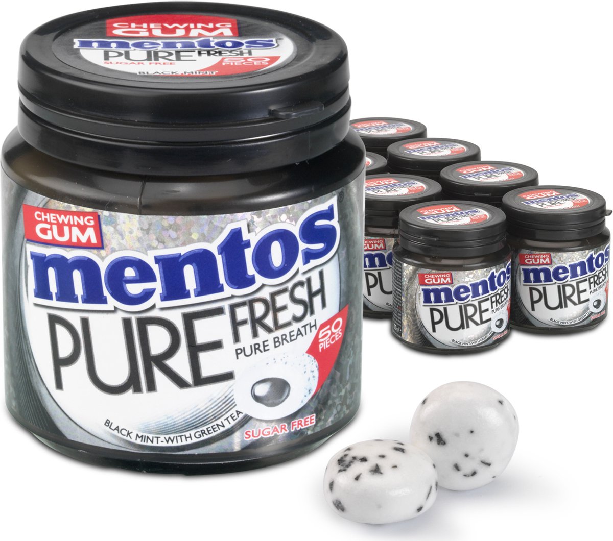 Mentos tyggegummi pure fresh blackmint - tyggegummi - sukkerfri - 8x50 stykker