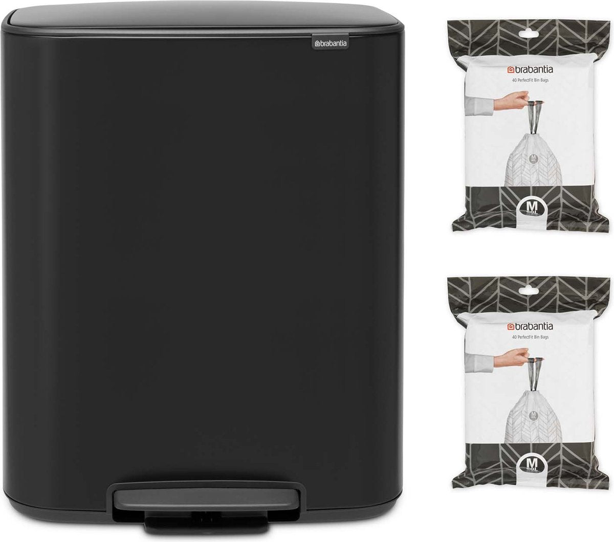 Brabantia bo affaldsspand - 60 liter - 1 rum - med 80 affaldssække - mat sort