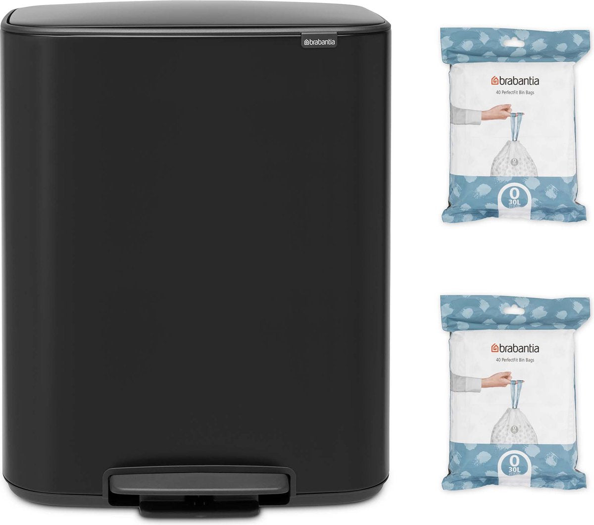 Brabantia bo affaldsspand - 2 x 30 liter - med 80 affaldssække - affaldssortering - mat sort