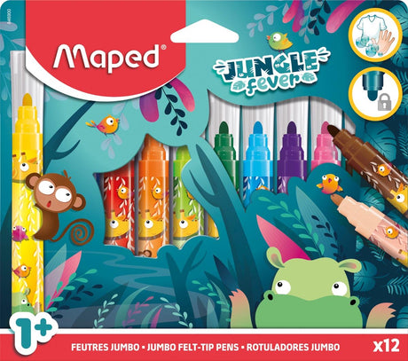 Maped kontor tusch kortlagt jungle feber jumbo sæt 12 farver