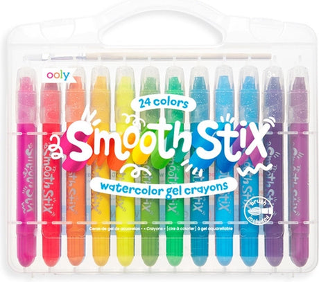 Ooly - glatte stix akvarel gel farveblyanter - 24 farver akvarel gel farveblyanter - inklusive pensel - vandopløselig - med plastik skruelåg - i praktisk rejsetaske - velegnet fra 3 år