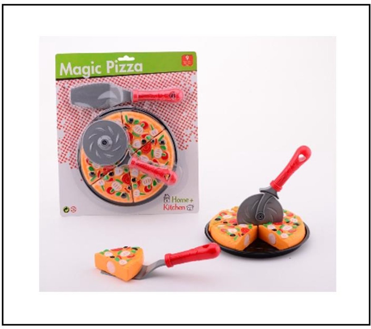 Johntoy hjem og køkken magisk pizza - legetøjsmad og drikkevarer - flerfarvet - plastik - prikker med velcro