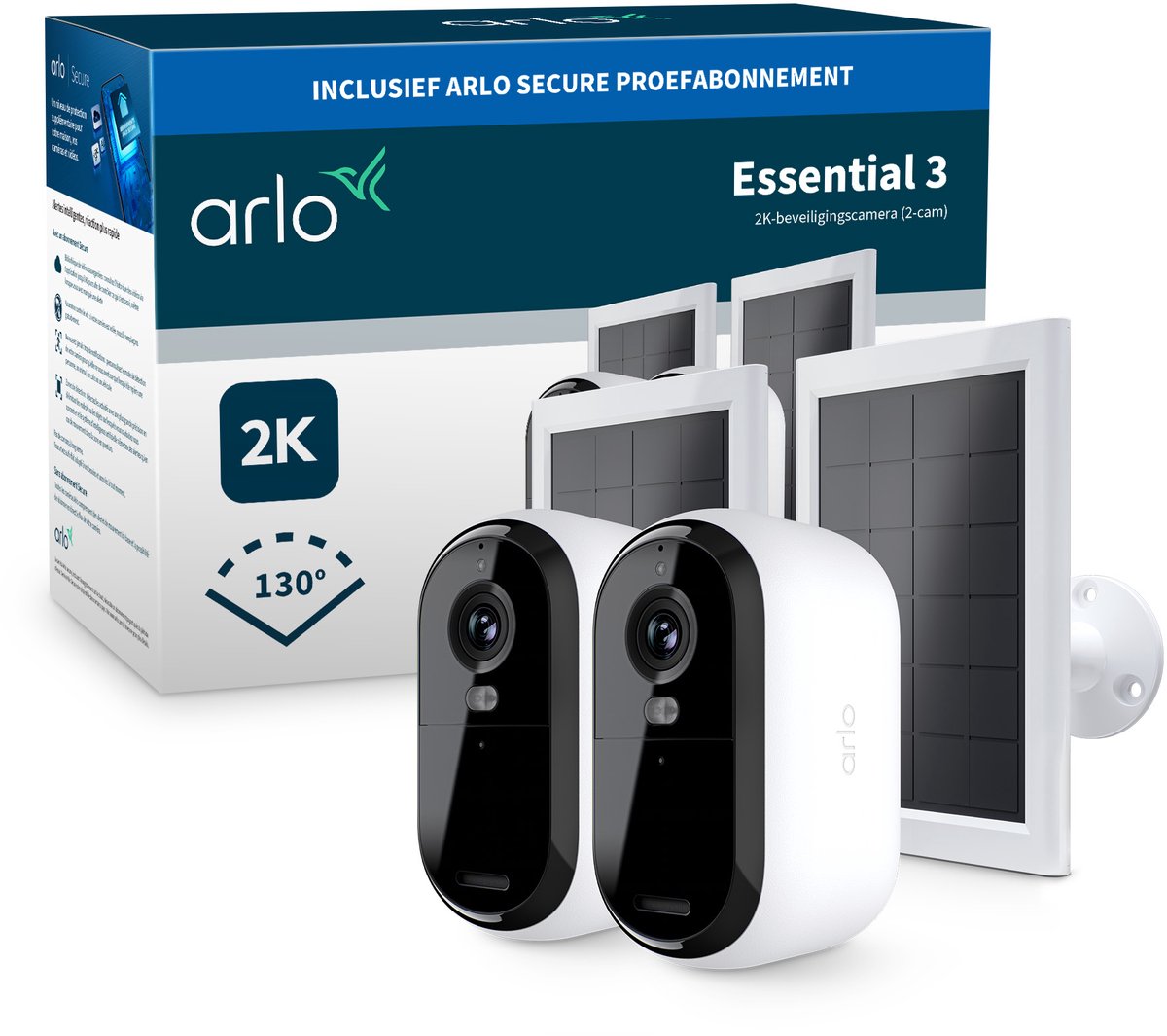 Arlo essential3 2k sikkerhedskamera solpaneler - 2-pak