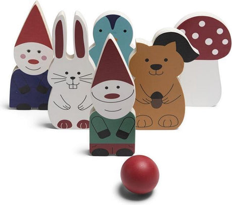 Bs legetøj gnome bowling kegler spil - actionspil - træ - børnelegetøj 3 år - 7 stk.