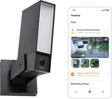 Original Netatmo sikkerhedskamera - smart udendørskamera med sirene - 2k+ HDR, AI-detektion, 110 dB sirene nattesyn - Google Home, Apple Homekit Amazon Alexa - sort