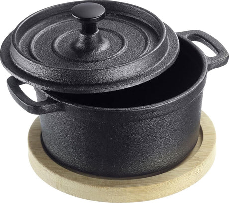 Westmark støbejernspande tapas + venner - lille støbejernspande med låg, velegnet til alle typer komfurer inklusiv induktion og grill, inkl. bambus coaster - jern, 250ml