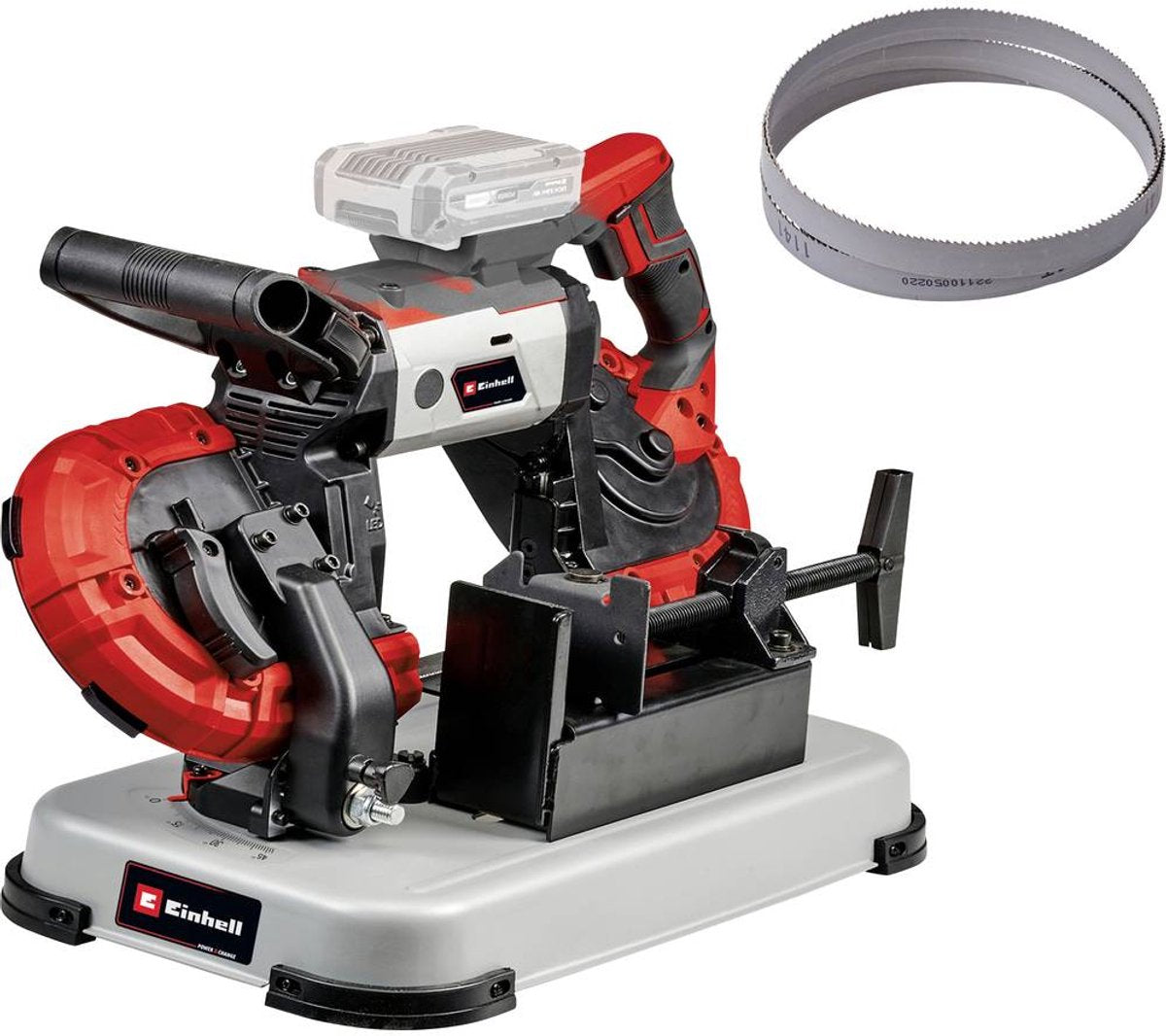 Einhell akku båndsav te-mb 18 127 u li solo - power x-change - 18 v li-ion - skærehastighed: 120 m min - skærehøjde: 115 mm - skærebredde: 127 mm - vinkeljustering 0° til 47° - inkl. 2x savbånd - ekskl. batteri og oplader