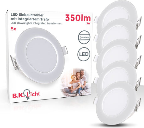 Briloner b.k.licht - LED-indbygningsspots - sæt af 5 - badeværelsesbelysning - spotlights - ip65 - 4.000k neutral hvidt lys - 350lm - 3w - ø8,6 cm