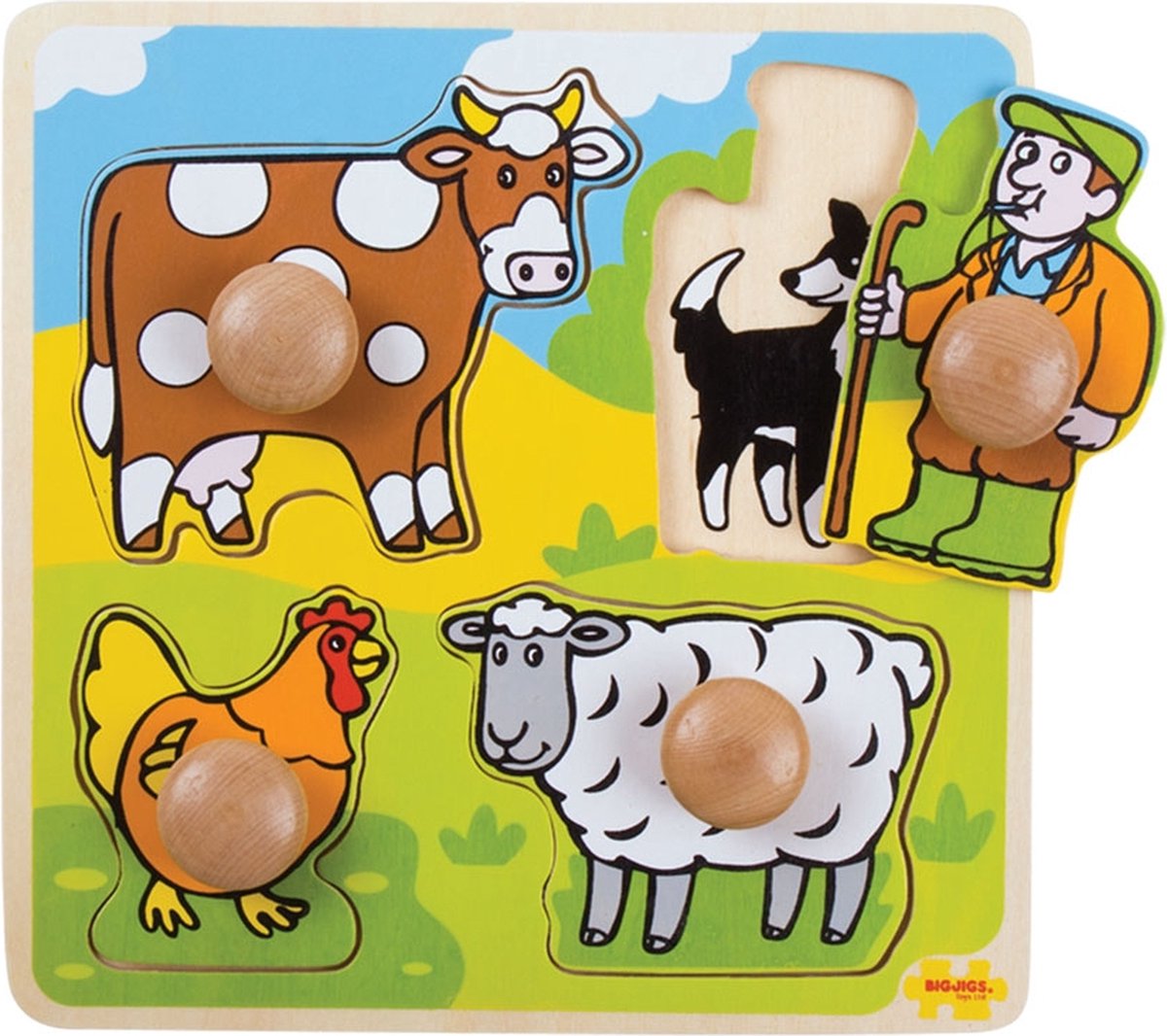 Bigjigs træ stud puslespil farm, 4 stk.