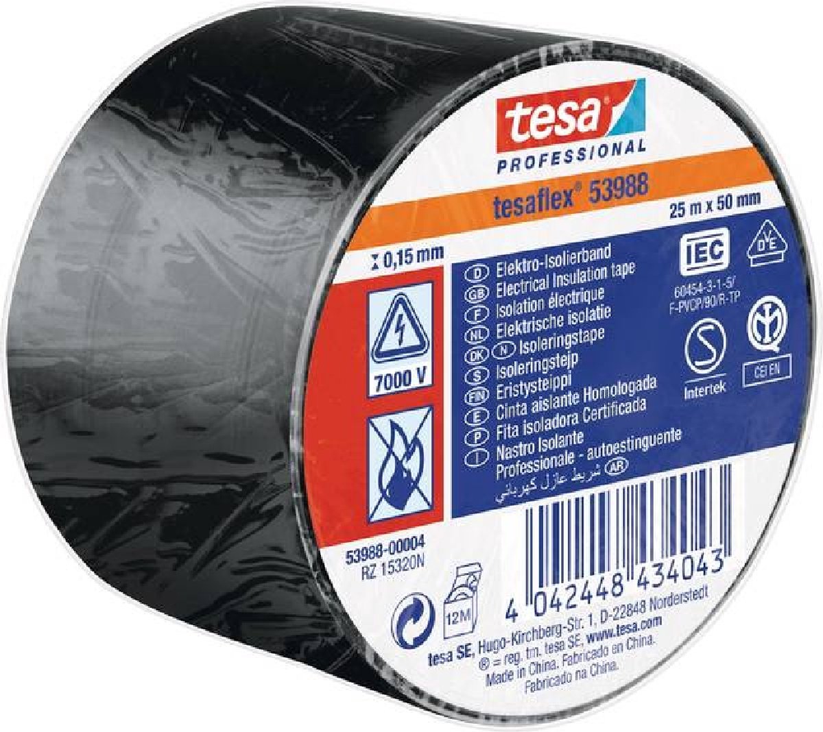 Tesa professional 1064478 - tesa 53988 elektronisk isoleringstape 25m 50mm sort | 8 stk