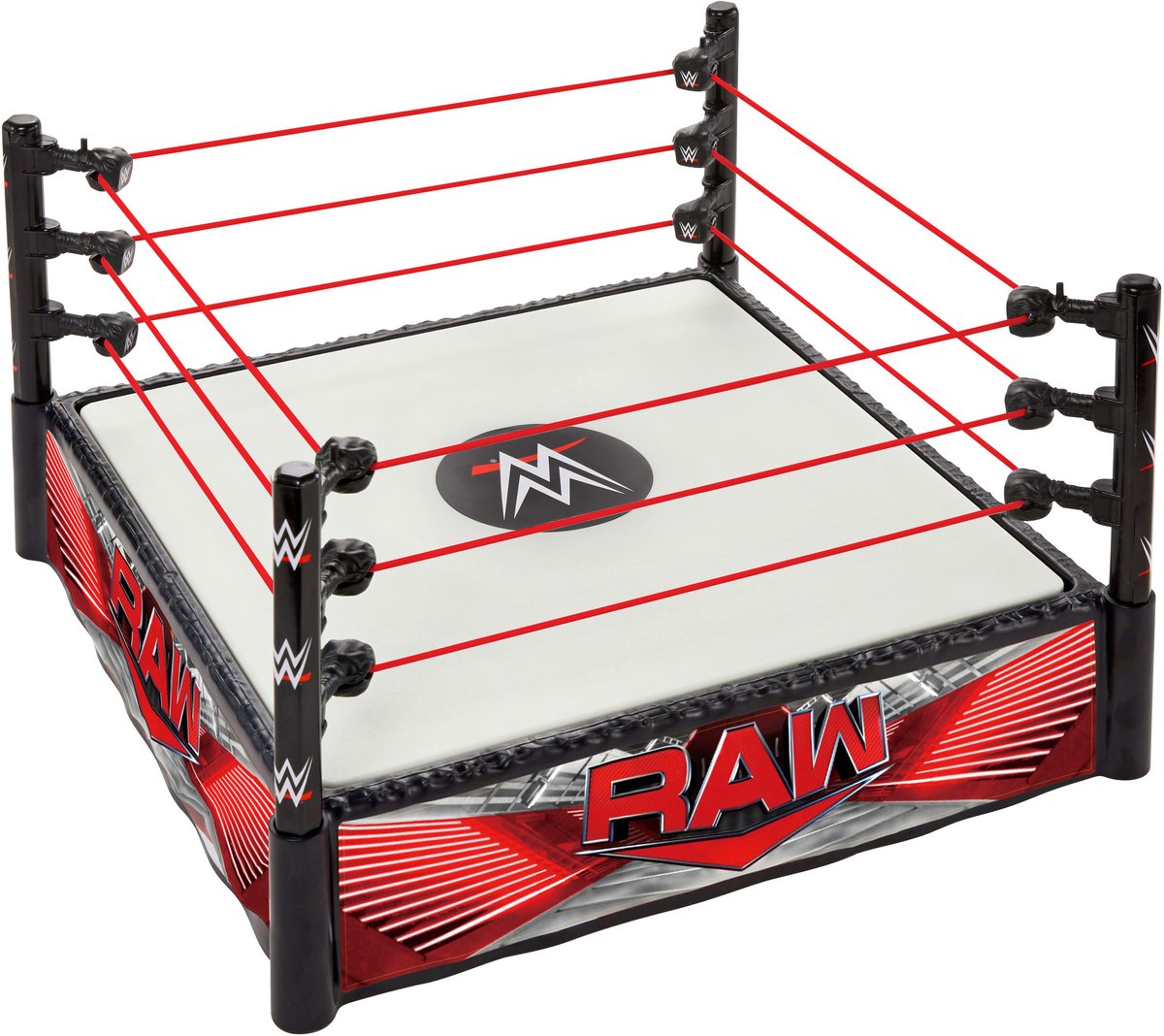 Mattel WWE Superstar Ring med Main Event og Raw Labels - Spring Ring Mat og Pro Tension Elastic Ring Ropes