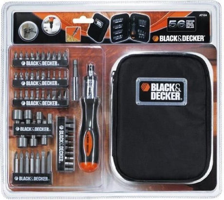 Black+decker a7104-xj - skruetrækkersæt - skraldeskruetrækker - 56 elementer - ergonomisk håndtag