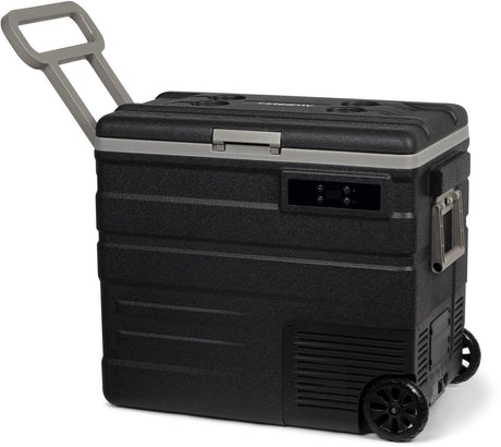 Steamy -e single zone roller elektrische compressor koelbox op wielen - single zone - 65 liter - 12v en 230v - voor auto en camping - zwart