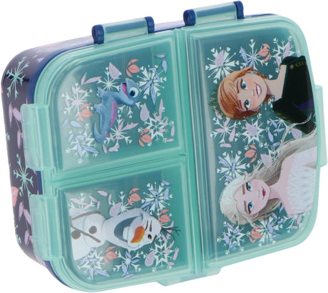 Stor Disneys frosne madpakke til børn - madpakke med 4 rum til børn fra 4 år - tåler opvaskemaskine BPA-fri - mørkeblå turkis